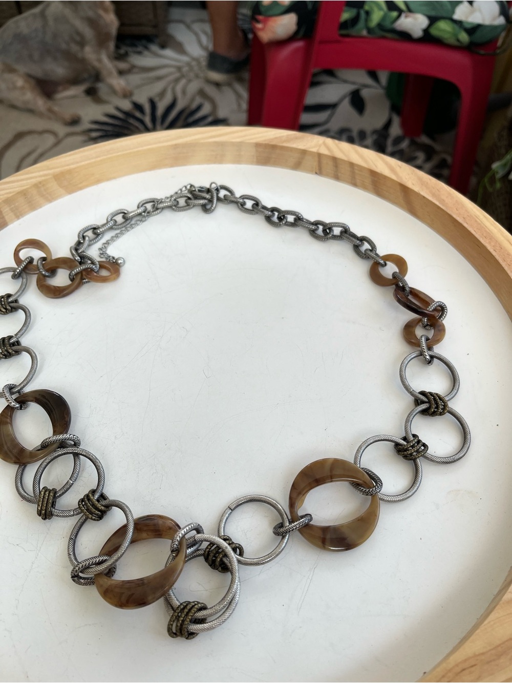 Chicos Women’s Brown Resin and Silver-Tone Link Necklace